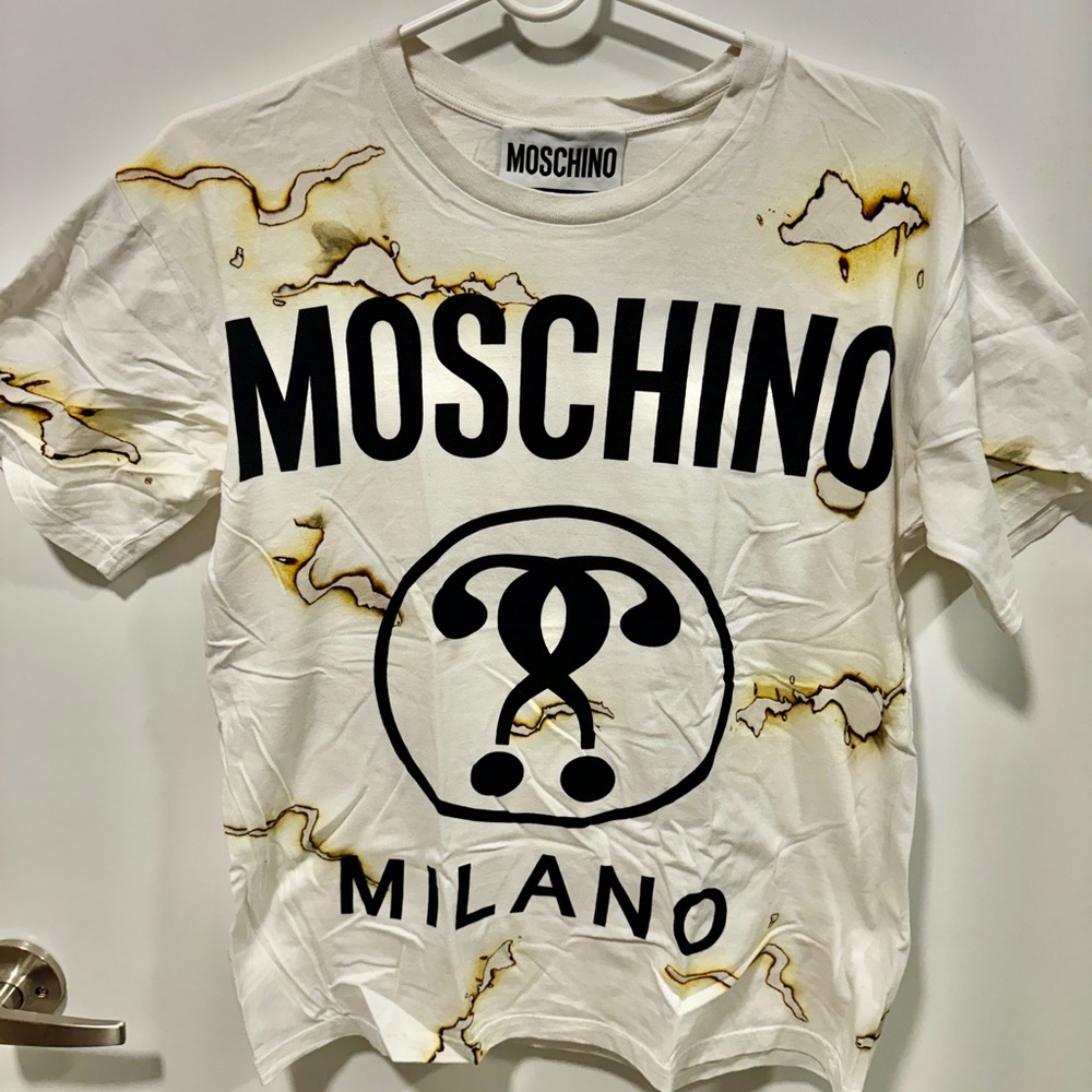 Moschino White and Gold Graphic T-Shirt